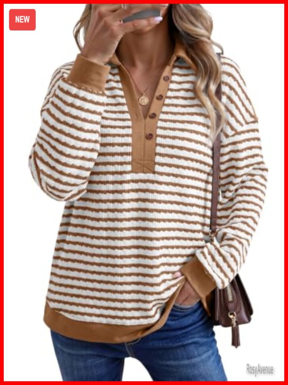 Oversized Lightweight Henley Neck Pullover Sweatshirt Women